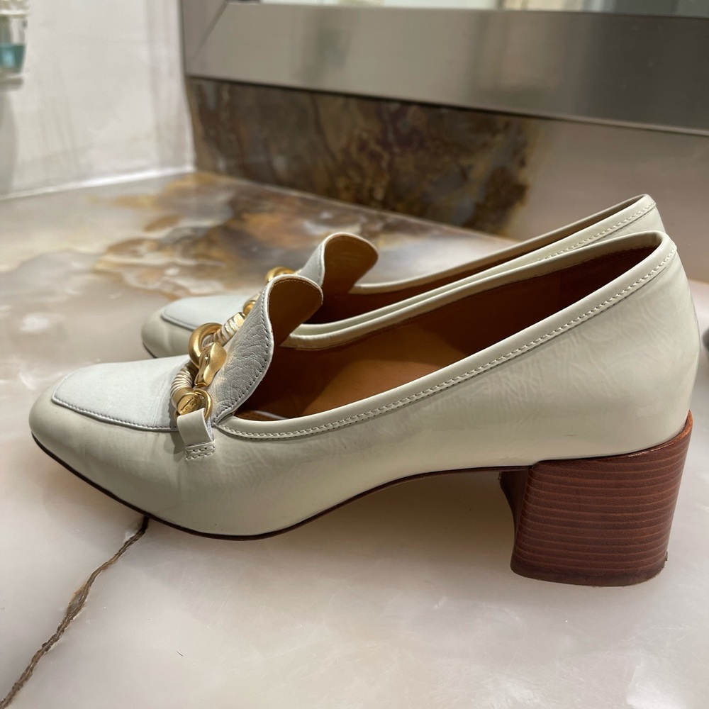 Tory Burch Jessa Goatskin Patent Leather Pump Heel Ivory Mint - Picture 5 of 15
